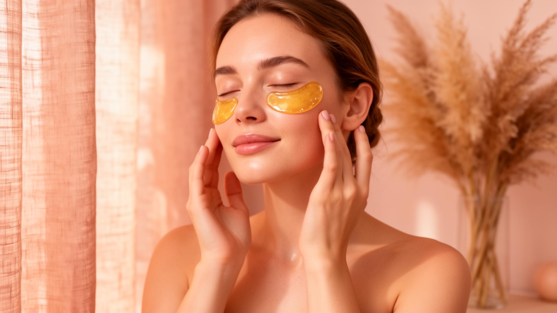 Woman applying gold under-eye patches